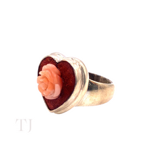 Load image into Gallery viewer, Coral Sponge with Rose in Heart Shape Sterling Silver Ring