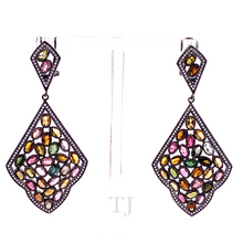 Load image into Gallery viewer, Multi-colored Tourmaline Rhombus Shape Earrings in 925