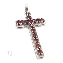 Load image into Gallery viewer, Garnet Cross Pendant in Sterling Silver