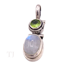 Load image into Gallery viewer, Moonstone Oval Cabochon & Peridot Pendant in Sterling Silver