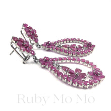 Загрузить изображение в средство просмотра галереи, Ruby Oval Flower Hanging Earrings in Sterling Silver