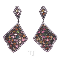 Load image into Gallery viewer, Multi-colored Tourmaline Rhombus Shape Earrings in 925