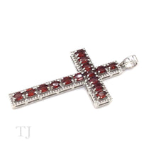 Load image into Gallery viewer, Garnet Cross Pendant in Sterling Silver