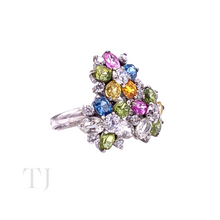 Load image into Gallery viewer, Multi Gemstones Triple Flower Ring in Sterling Silver
