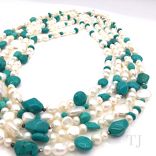 Cargar imagen en el visor de la galería, Blue Turquoise & Pearl 5 layered Necklace with extension