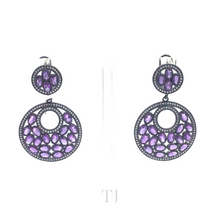 Load image into Gallery viewer, Amethyst Circle hanging earrings in sterling silver rhodium coated