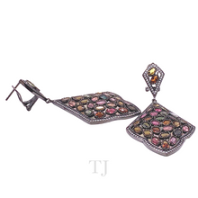 Load image into Gallery viewer, Multi-colored Tourmaline Rhombus Shape Earrings in 925