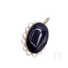 Load image into Gallery viewer, top side view of Black Onyx Oval Cabochon Pendant in Sterling Silver