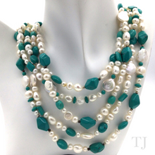 Cargar imagen en el visor de la galería, Blue Turquoise & Pearl 5 layered Necklace with extension