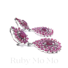 Загрузить изображение в средство просмотра галереи, Ruby Flower & Oval Hanging Earrings in Sterling Silver