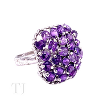 Load image into Gallery viewer, Side view of High Quality Amethyst Oval Cut stones ring in sterling silver