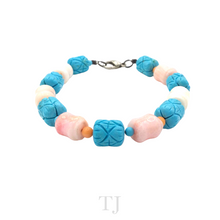 Load image into Gallery viewer, Blue Turquoise & Coral Tube Bracelet