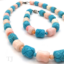 Load image into Gallery viewer, Blue Turquoise & Coral Tube Necklace & Bracelet Set