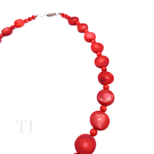 Load image into Gallery viewer, Red Coral Flat Round Shape Necklace in Sterling Silver