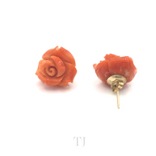 Load image into Gallery viewer, Italian Coral Rose Earrings in 14k Gold