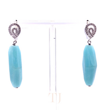 Cargar imagen en el visor de la galería, Blue Calcedony rhombus shape earrings with diamonique in sterling silver