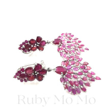 Загрузить изображение в средство просмотра галереи, Ruby Peacock Tail Earrings in Sterling Silver (White Gold Coated)