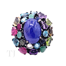 Cargar imagen en el visor de la galería, Tanzanite with Multi Gemstones Oval Ring in Sterling Silver