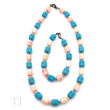 Load image into Gallery viewer, Blue Turquoise & Coral Tube Necklace & Bracelet Set
