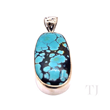 Load image into Gallery viewer, Blue Turquoise Long Oval Pendant in Sterling Silver