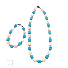 Load image into Gallery viewer, Blue Turquoise & Coral Tube Necklace & Bracelet Set