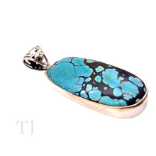Load image into Gallery viewer, Blue Turquoise Long Oval Pendant in Sterling Silver