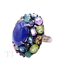 Cargar imagen en el visor de la galería, Tanzanite with Multi Gemstones Oval Ring in Sterling Silver