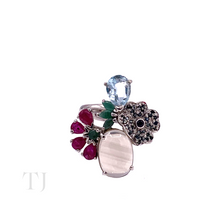 Load image into Gallery viewer, Multi Gemstones Two Flowers Ring in Sterling Silver