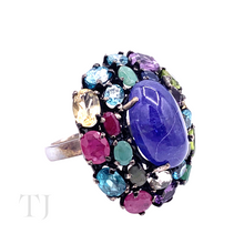Cargar imagen en el visor de la galería, Tanzanite with Multi Gemstones Oval Ring in Sterling Silver