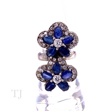 Load image into Gallery viewer, Sapphire Flower with Diamonique Ring in Sterling Silver