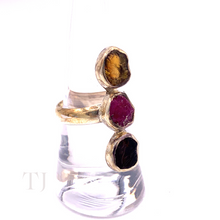 Load image into Gallery viewer, Multi-colored Tourmaline Triple Stone Ring in Sterling Silver