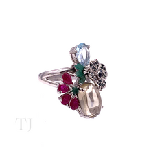Load image into Gallery viewer, Multi Gemstones Two Flowers Ring in Sterling Silver