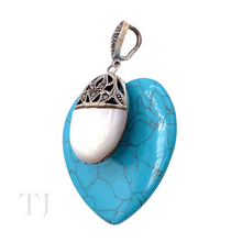 Загрузить изображение в средство просмотра галереи, Blue Turquoise with Pearl Heart Pendant in Sterling Silver