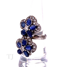 Load image into Gallery viewer, Sapphire Flower with Diamonique Ring in Sterling Silver