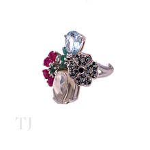 Load image into Gallery viewer, Multi Gemstones Two Flowers Ring in Sterling Silver