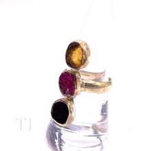 Load image into Gallery viewer, Multi-colored Tourmaline Triple Stone Ring in Sterling Silver