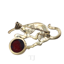 Load image into Gallery viewer, Coral with Sterling Silver Cat Brooch