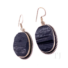 Load image into Gallery viewer, Black Tourmaline Rough Earrings in sterling silver