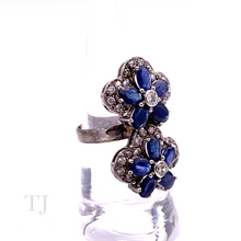 Load image into Gallery viewer, Sapphire Flower with Diamonique Ring in Sterling Silver