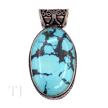 Load image into Gallery viewer, Blue Turquoise Oval Cabochon in sterling silver pendant