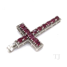 Load image into Gallery viewer, Ruby Cross Pendant in Sterling Silver