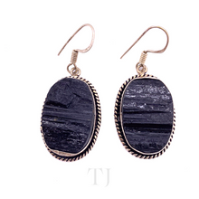 Load image into Gallery viewer, Black Tourmaline Rough Earrings in sterling silver
