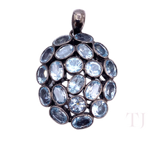 Load image into Gallery viewer, Aquamarine Faceted stones in sterling silver (rhodium coated) setting pendant
