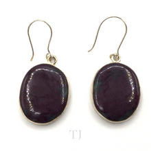 Load image into Gallery viewer, Anyolite Ruby in Zoisite Hanging Oval Earrings in gold coated sterling silver