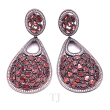 Load image into Gallery viewer, Garnet Oval Shape Hanging Earrings in Sterling Silver