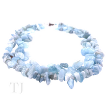 Load image into Gallery viewer, front view of Aquamarine chip and nugget 2 layered necklace with silver clasp