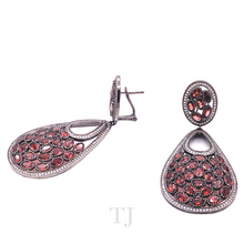 Load image into Gallery viewer, Garnet Oval Shape Hanging Earrings in Sterling Silver