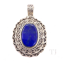 Load image into Gallery viewer, Lapis Lazuli Oval Antique Designed Pendant in Sterling Silver