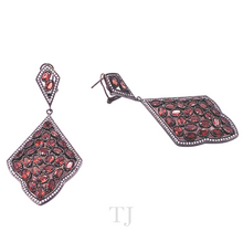 Load image into Gallery viewer, Garnet Rhombus Shape Earrings in Sterling Silver