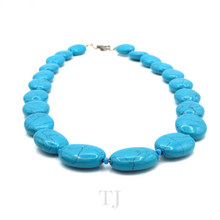 Load image into Gallery viewer, Blue Turquoise Oval Stone Necklace with lobster clasp